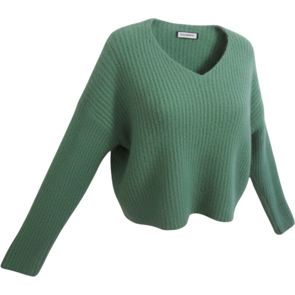 Red Memory Sweater Women V Neck Long Sleeve Green Textured‎ Casual Pullover XL
